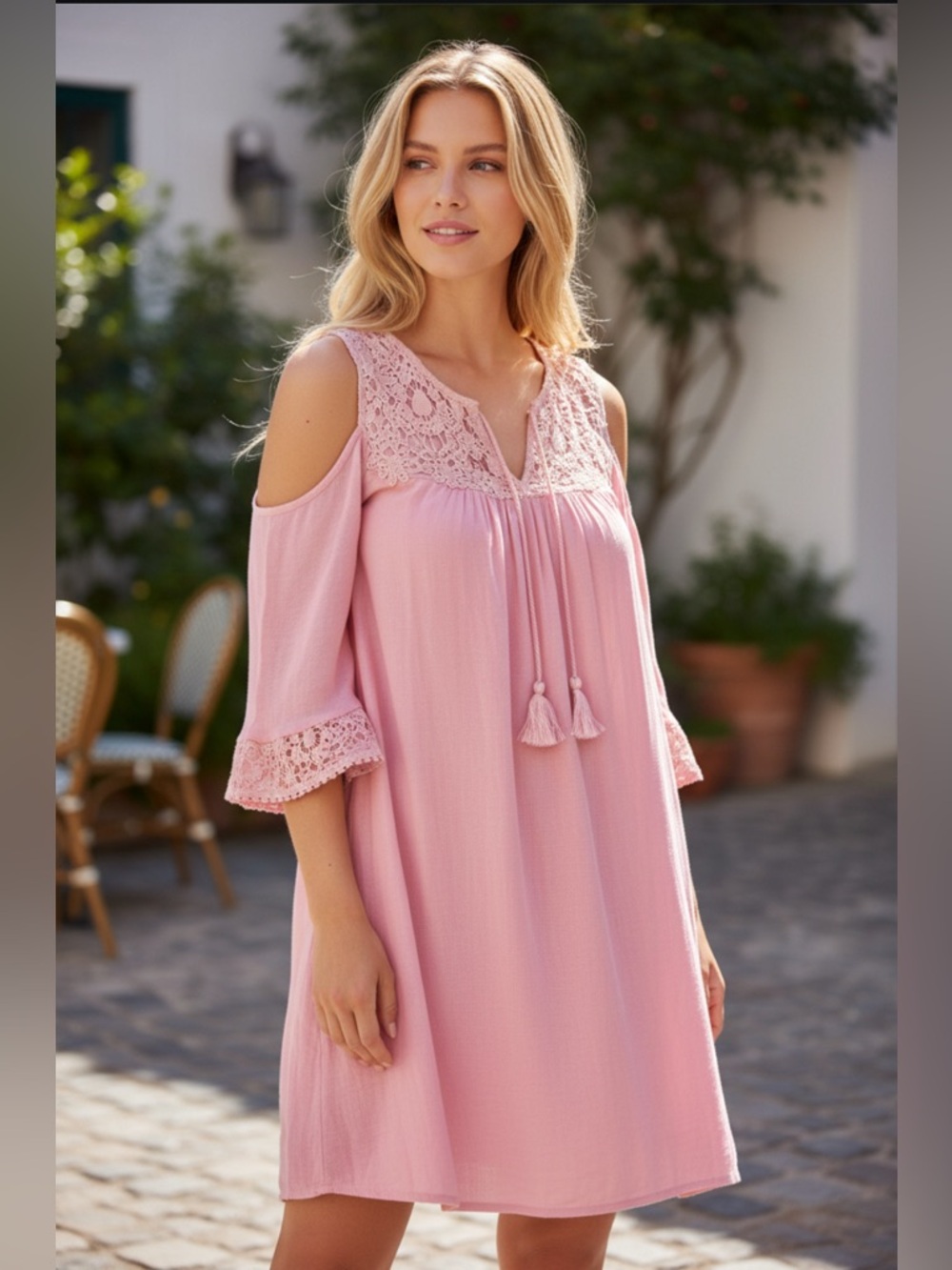 Heartloom Rose Pink Lace Peasant Dress